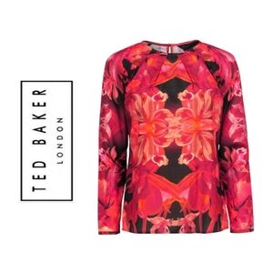 XS NWOT TED BAKER Zacci Red Orchid Floral Zacci Blouse XS (Ted Baker 0, US 2)